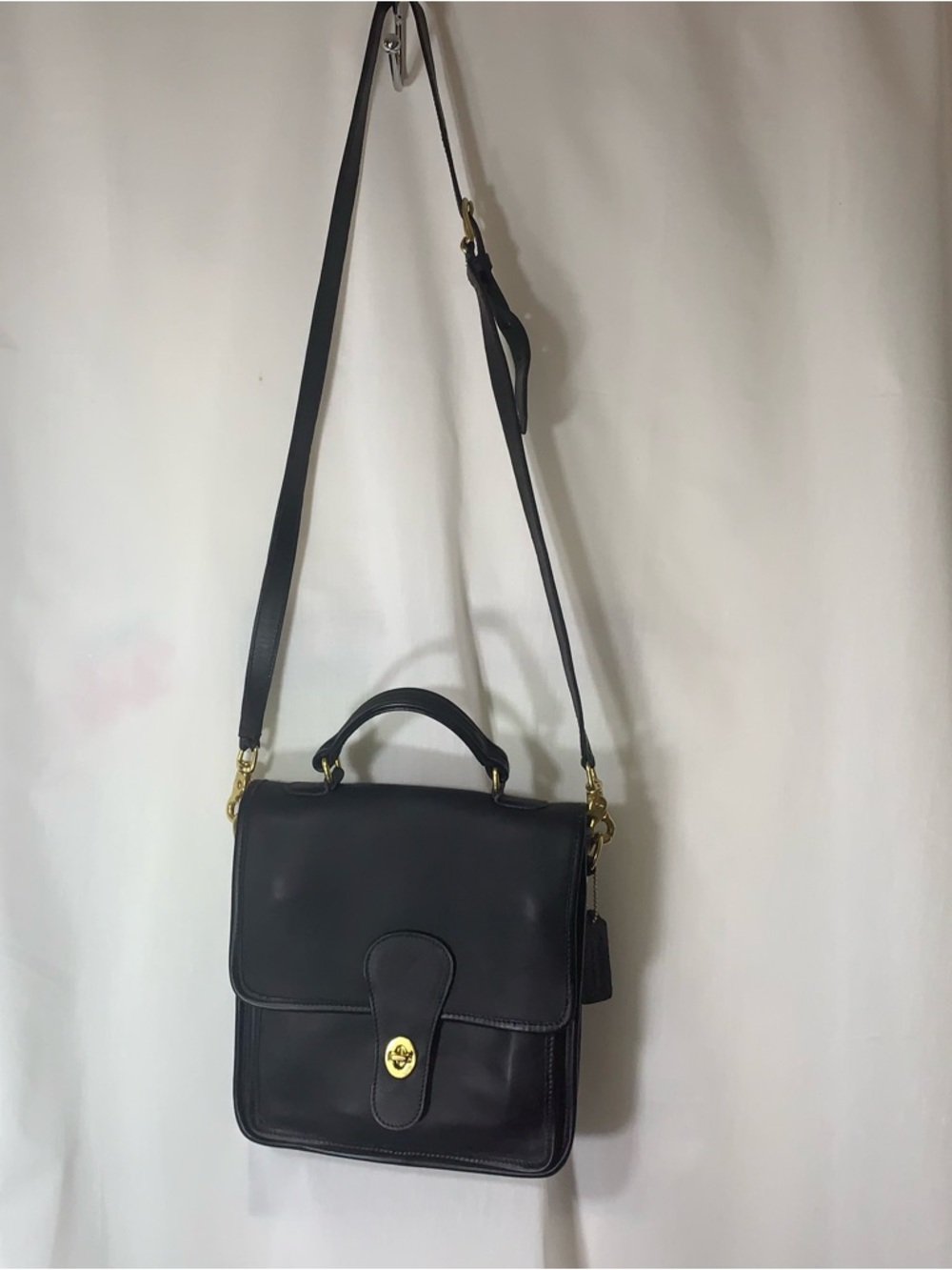 Coach Black Leather Top-Handle Crossbody Bag with Gold Hardware - Picture 2 of 9